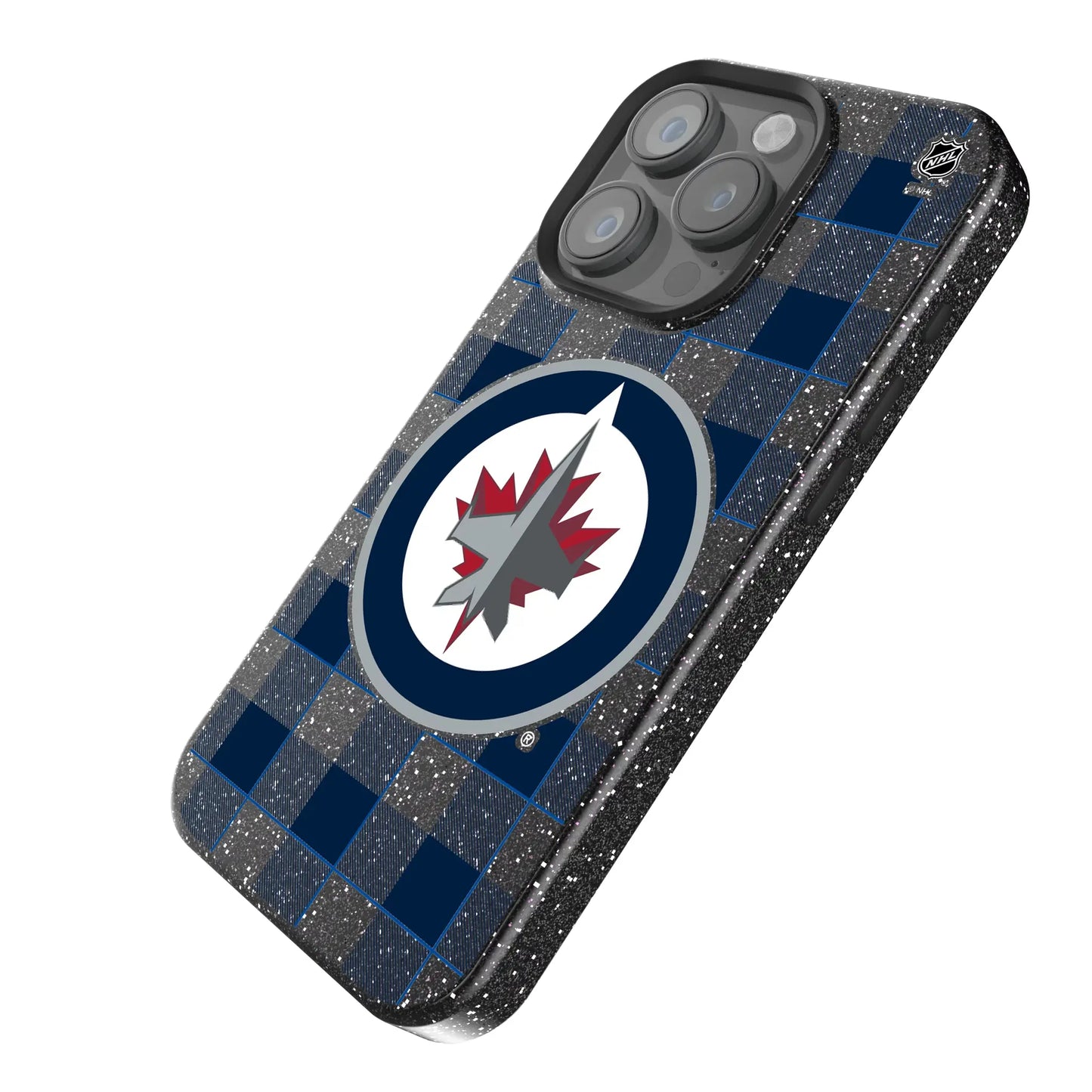 Winnipeg Jets Plaid Black Bling Phone Case for Apple iPhone